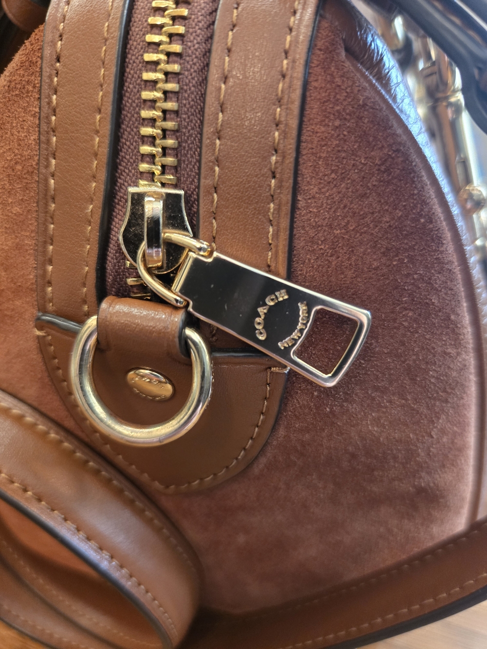 Coach Rowan Satchel Medium Leather & Suede Redwood Brown Bonus Charm Included - Picture 9 of 14